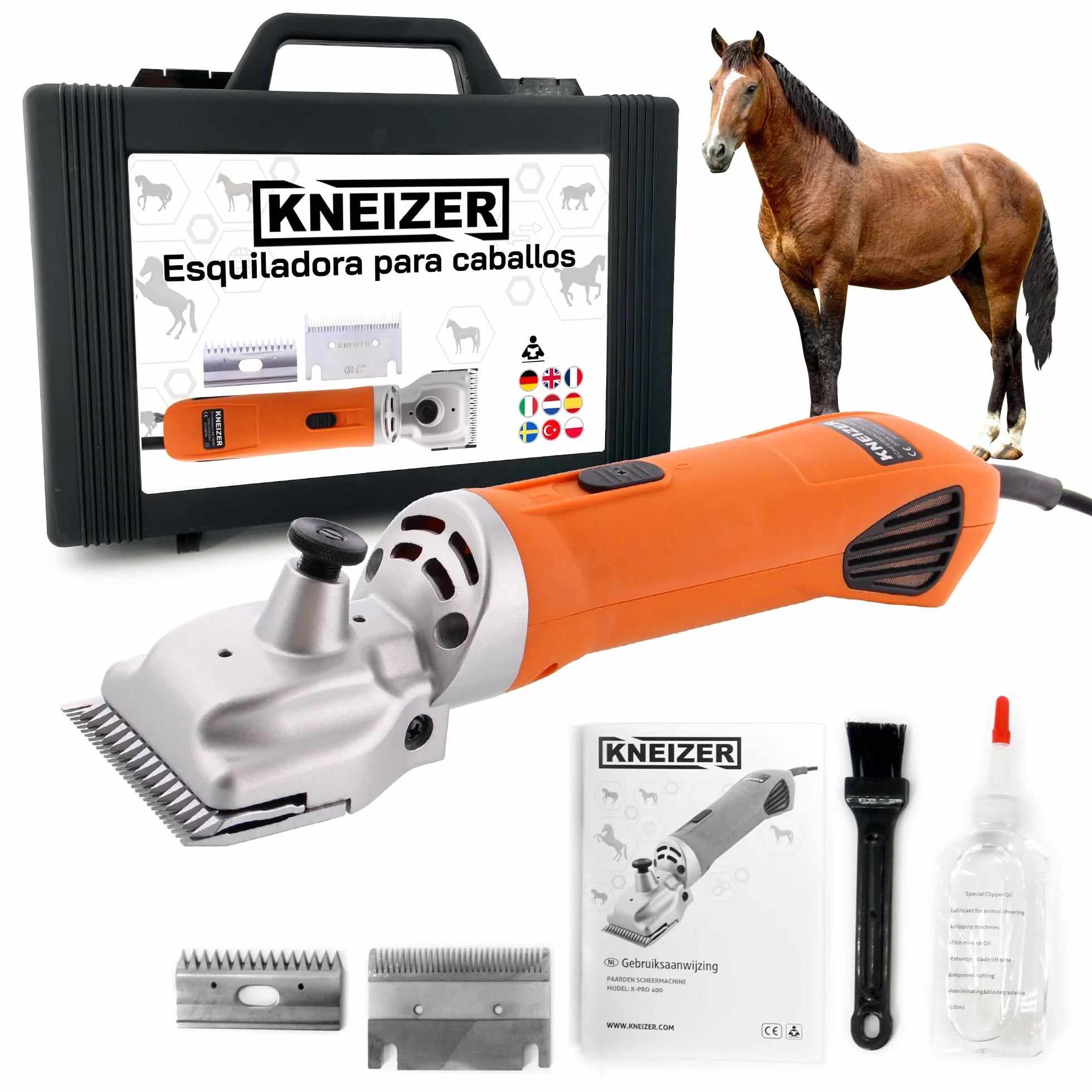 Esquiladora Caballos - Con cuchillas intercambiables – Silenciosa y de bajas vibraciones – Tranquilidad para el caballo – Adecuada para todo tipo de pelajes y partes del cuerpo