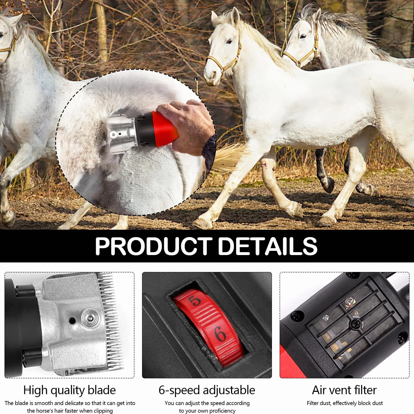 Esquiladora para Caballos, Maquina Esquilar Profesional para Caballo 220V 690W Eléctrica con Potente Motor de 2800 rpm y Cuchilla de 77mm de Diámetro