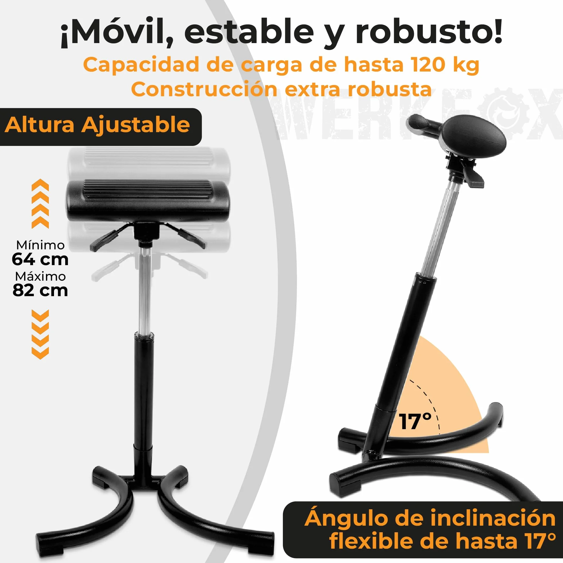 Taburete ergonómico de altura ajustable para taller, oficina e industria