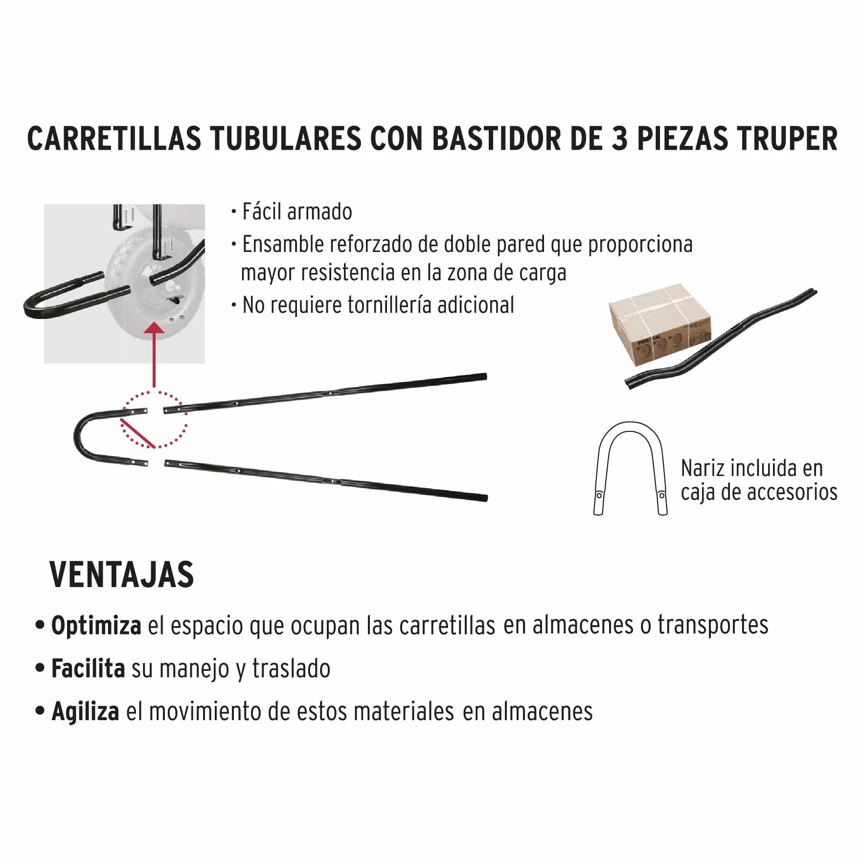 Truper CAT-60PL Carretilla de plástico, 1,8 m, ruedas knobby, 40,6 x 10,2 cm