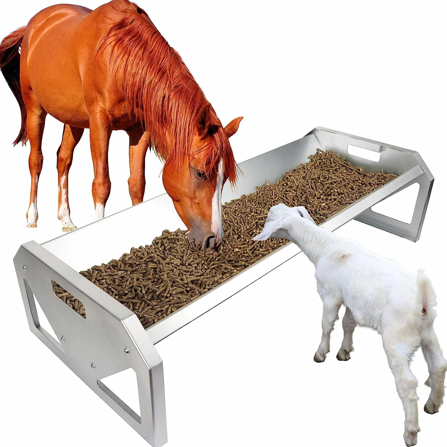 Comedero portátil de Acero galvanizado de 114,3 cm de Largo, Resistente, de Gran Capacidad, fácil de Limpiar, para terneros, ovejas, Caballos, Alpacas y Cabras