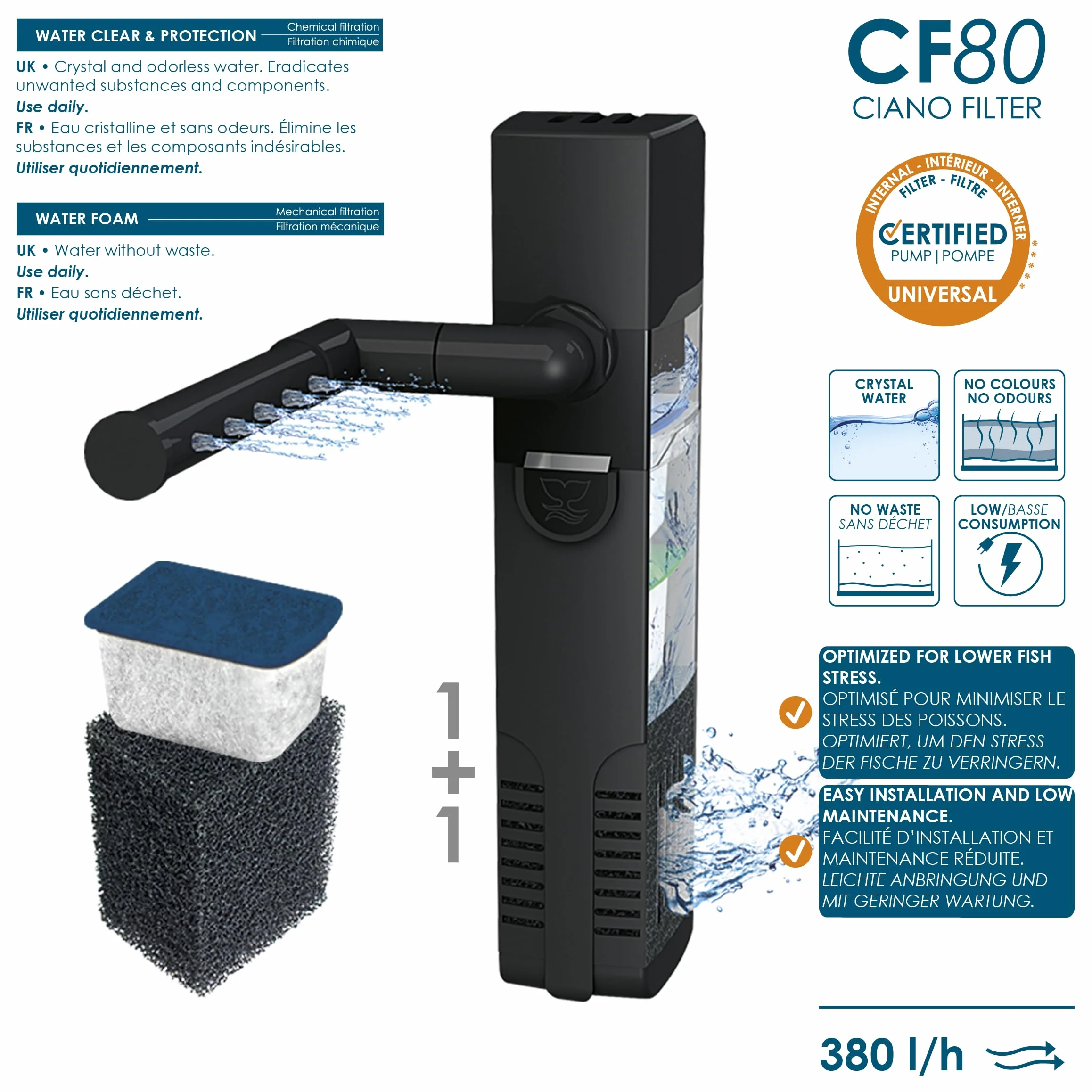 Ciano, Acuario 60 Blanco, para Peces, Equipado con Filtro, consumibles, LED y calefacción, 58L, Embalaje Reforzado para envío Web