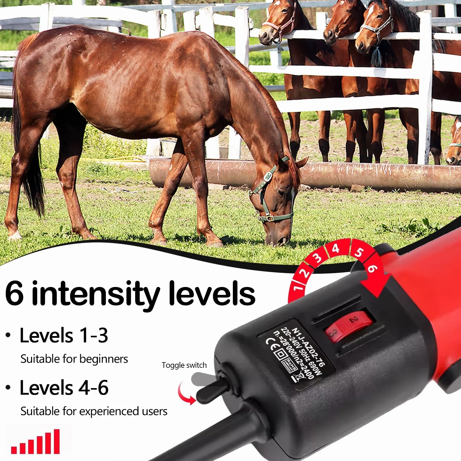 Esquiladora para Caballos, Maquina Esquilar Profesional para Caballo 220V 690W Eléctrica con Potente Motor de 2800 rpm y Cuchilla de 77mm de Diámetro