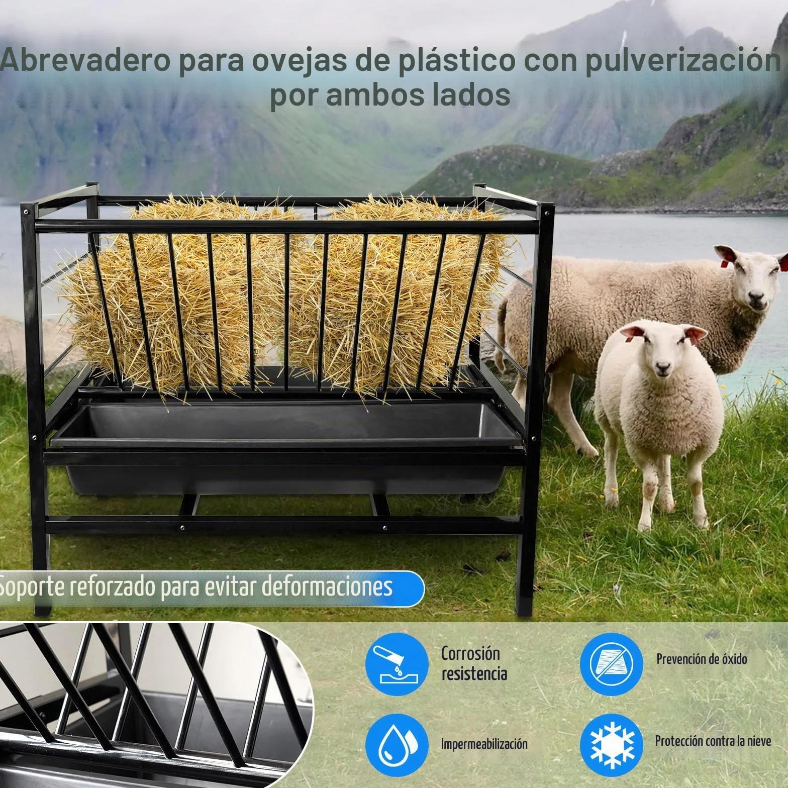 Comederos De Cabra 2 En 1 para Comederos Minerales para Ganado con Acero Metálico y Bandeja De Alimentación Más Profunda para Cabras, Ovejas, Caballos, Burros y Cobertizos para Ovejas