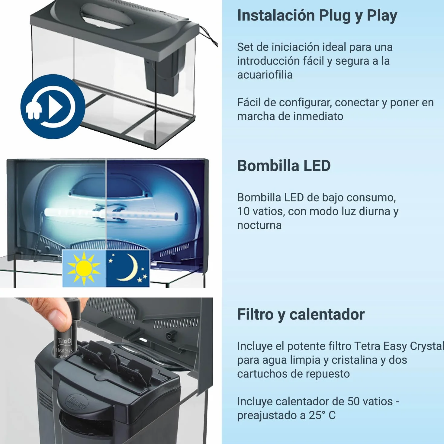 Tetra Starter Line LED 80L Acuario de Inicio Blanco, Bombilla LED con Modo luz Diurna/Nocturna