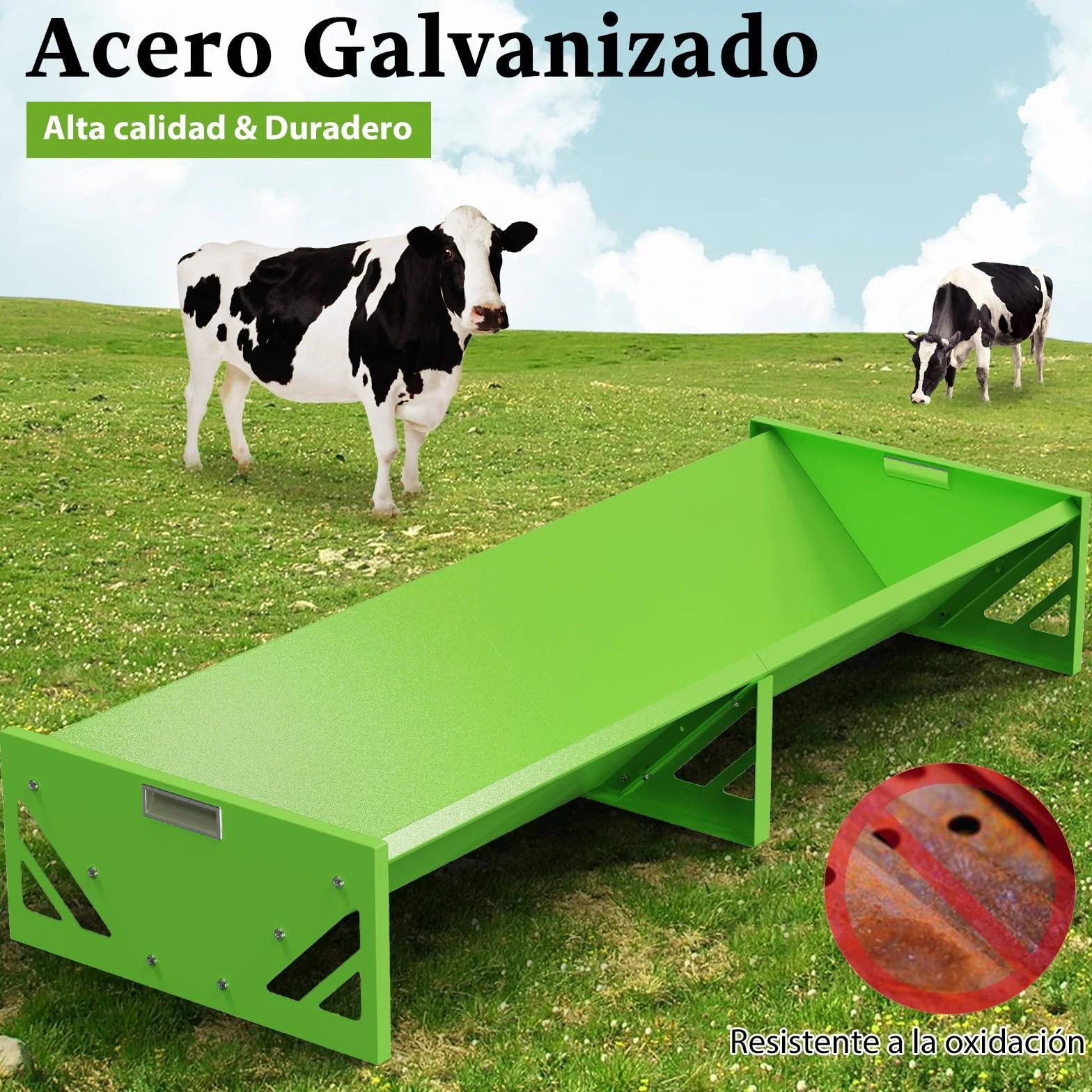 Alimentador De Cabra, Acero Galvanizado, Alimentador De Vivo Resistente De Gran Capacidad, PortáTil, Para Granjas De Alpacas, Calves, Ovejas, Caballos (Verde)