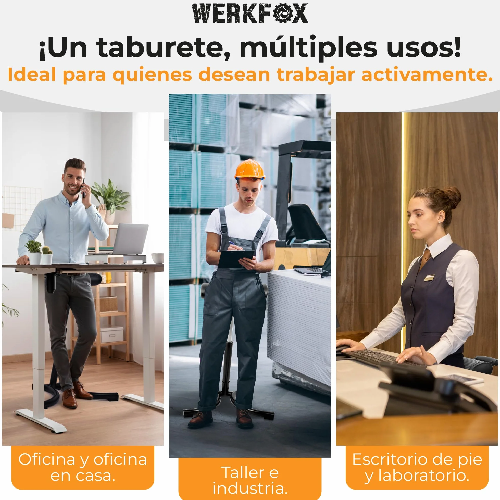 Taburete ergonómico de altura ajustable para taller, oficina e industria