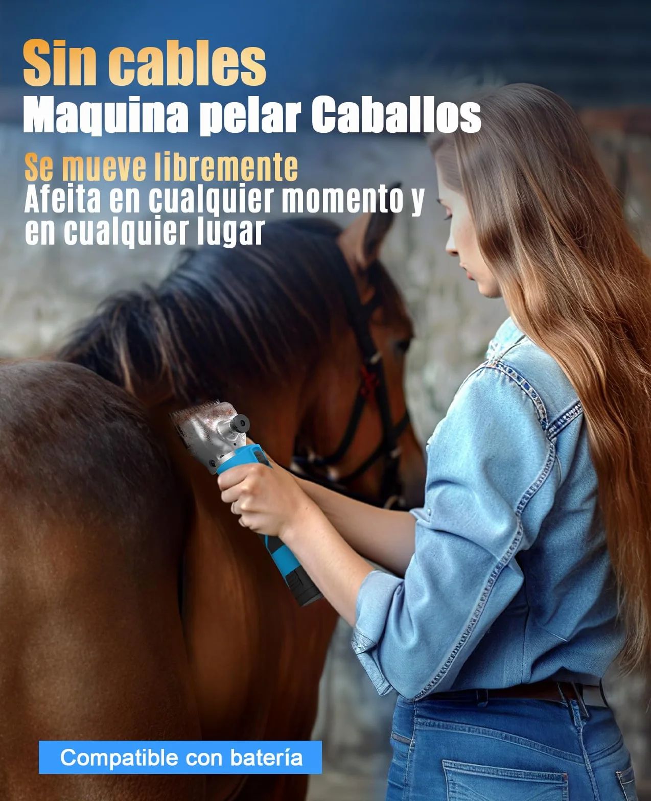 oneisall Maquina pelar Caballos de 2 Bateria, Profi Esquiladora Caballos para Pelo Grueso y Enmarañado, Maquina esquilar Caballos con motor potente de 2400 PRM/MIN, Apto para todo el cuerpo (Azul)