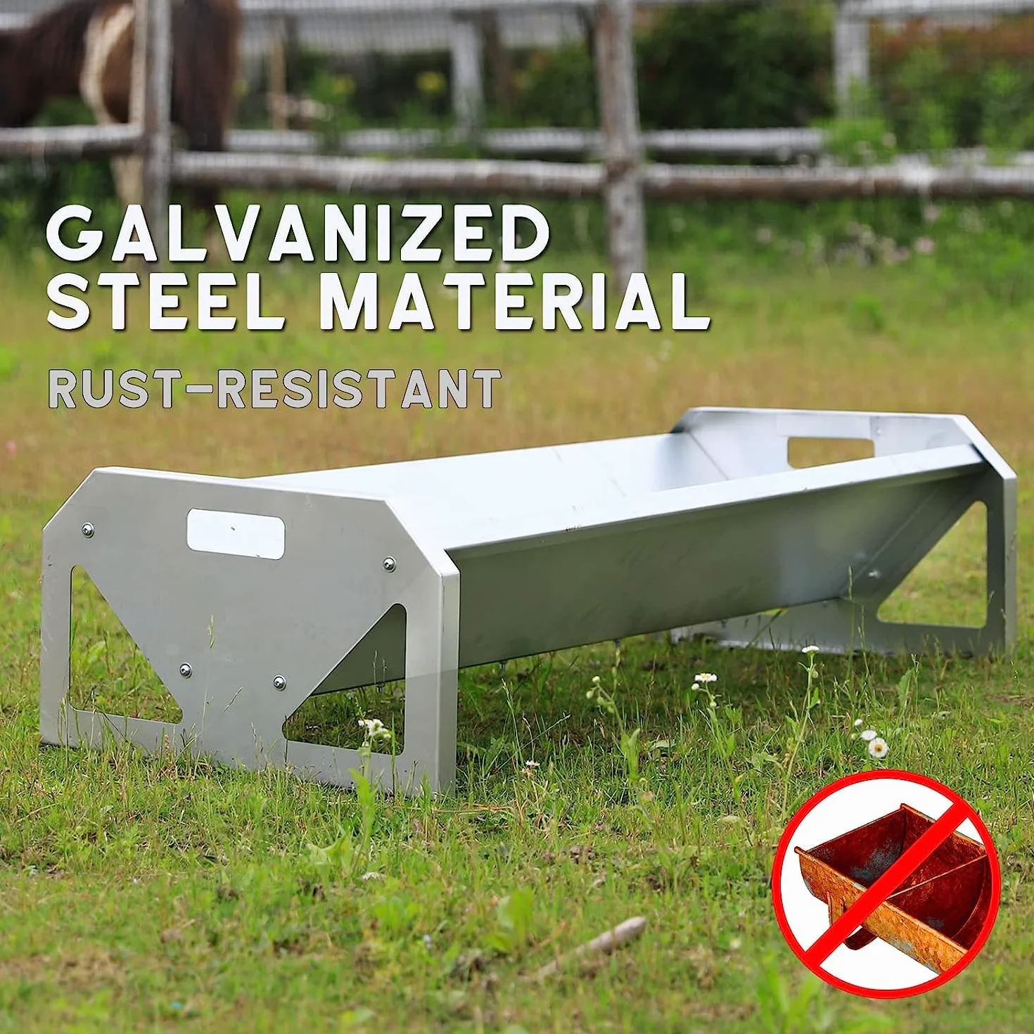 Comedero portátil de Acero galvanizado de 114,3 cm de Largo, Resistente, de Gran Capacidad, fácil de Limpiar, para terneros, ovejas, Caballos, Alpacas y Cabras