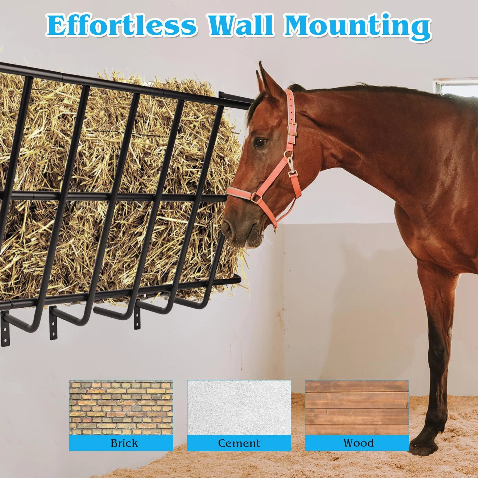 Comedero de Heno para Caballos, Comedero de Heno para Ganado con Gran Capacidad de 48 Galones, Estante de Heno Montado en la Pared para Caballos, Ovejas, Cabras, Uso en Interiores y Exteriores