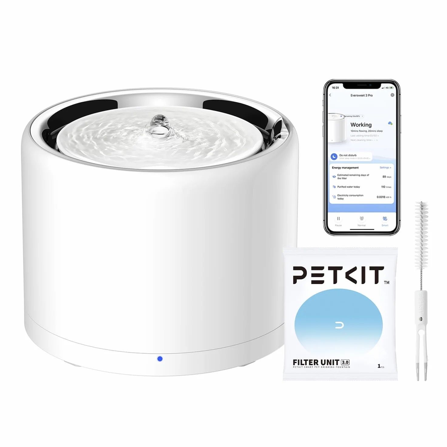 PETKIT EVERSWEET Fuente para Gatos, Acero Inoxidable, Bomba Inalámbrica, Control de App, 1.8L Bebedero Gatos/Perros, Ultrasilencioso, Filtro Triple, 3 Flujos de Agua, no es Fácil de Retener Bacterias