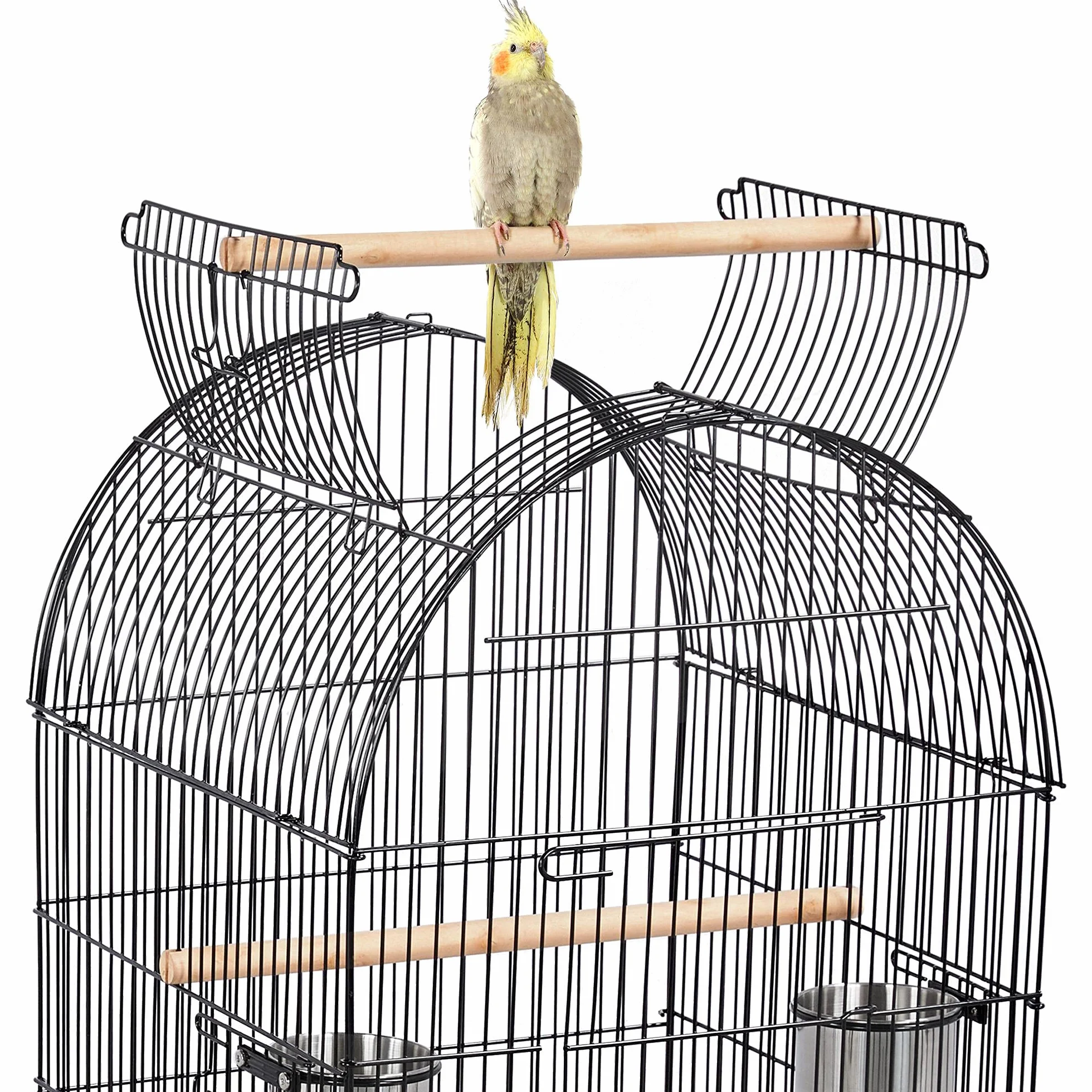 Yaheetech Jaula de Pájaros Jaula con Ruedas Jaula para Loros Canarios Jaula con Perchas para Pájaros 59 x 59 x 150 cm - Metal - Negro