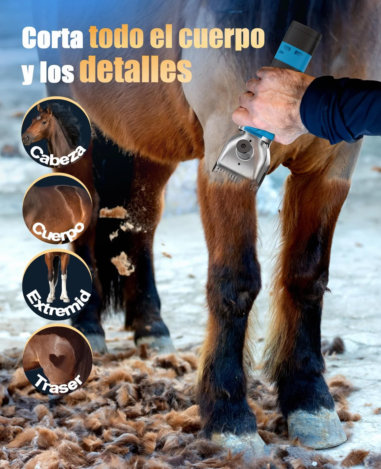 oneisall Maquina pelar Caballos de 2 Bateria, Profi Esquiladora Caballos para Pelo Grueso y Enmarañado, Maquina esquilar Caballos con motor potente de 2400 PRM/MIN, Apto para todo el cuerpo (Azul)