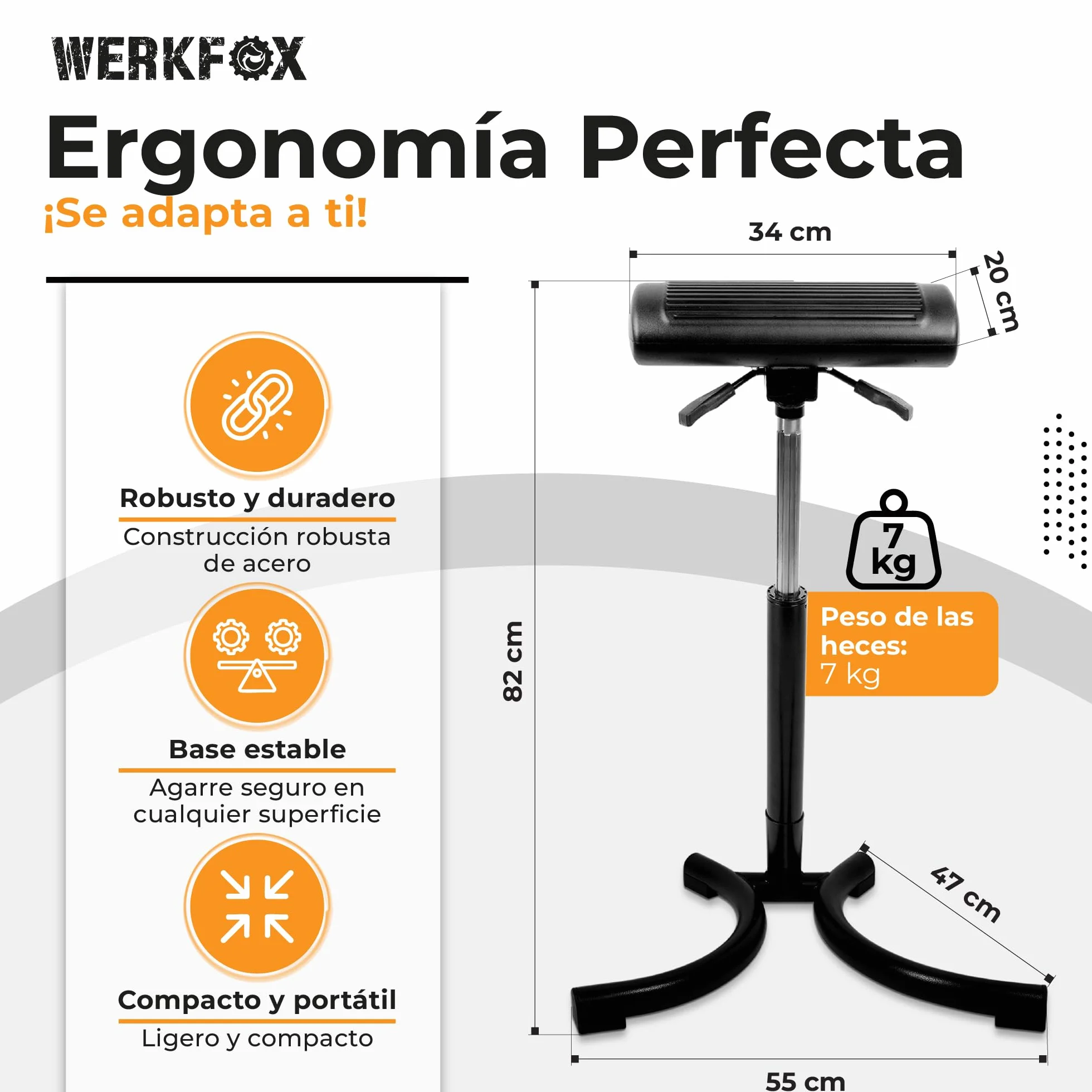 Taburete ergonómico de altura ajustable para taller, oficina e industria