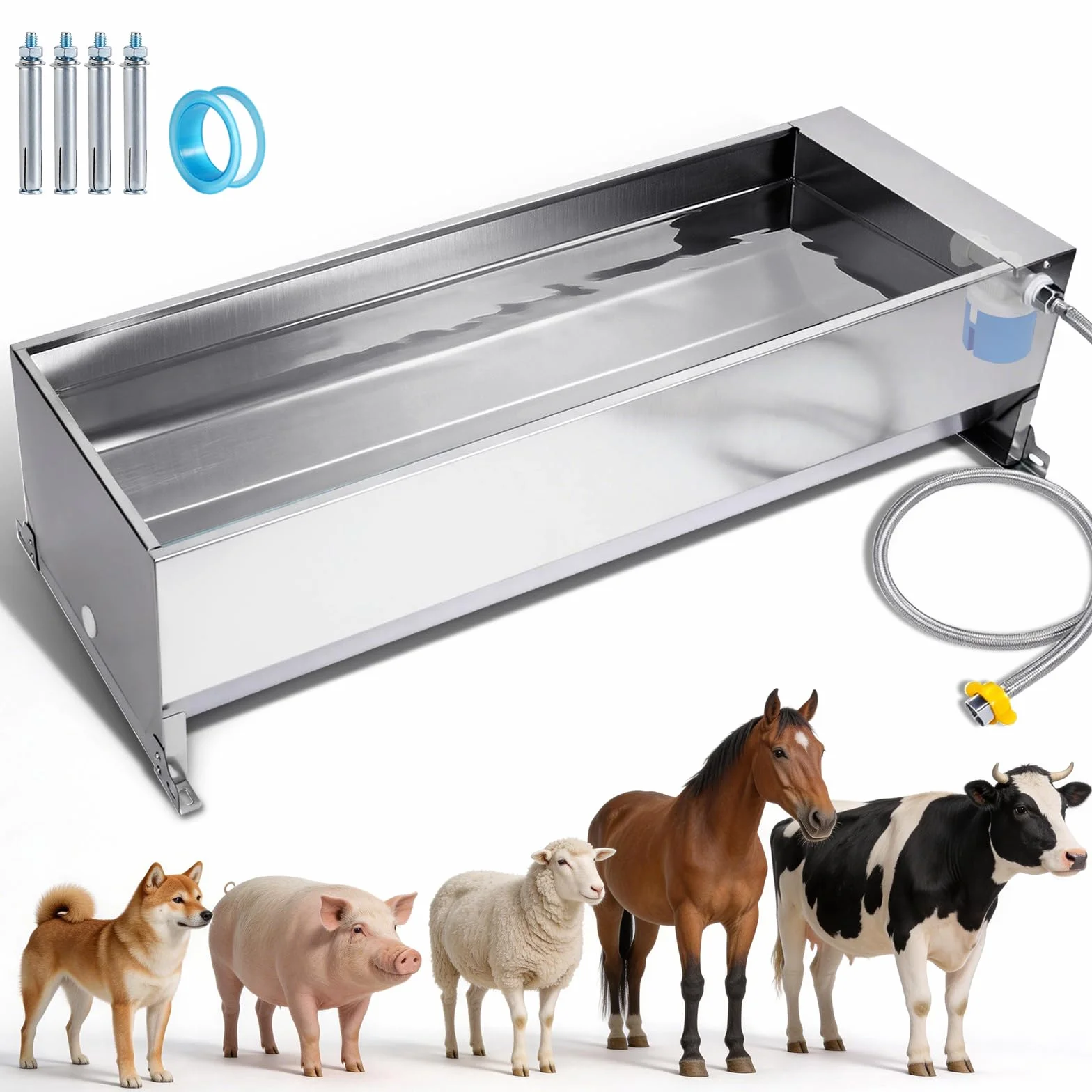 50 litros Bebedero con Válvula Flotante 1/2 Pulgada, Bebedero Automático con Kit de Conexión, Bebedero Flotante con Soportes, Bebedero para Caballos, Cabras, Ganado, Ovejas, Perros