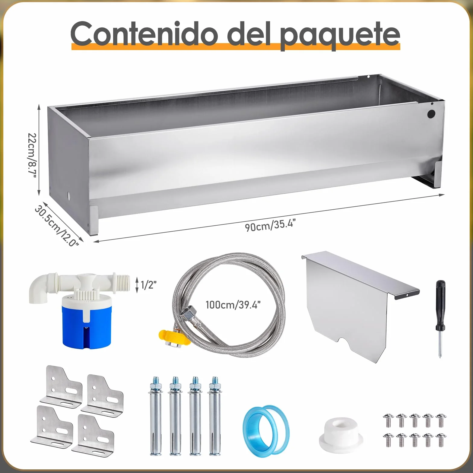 50 litros Bebedero con Válvula Flotante 1/2 Pulgada, Bebedero Automático con Kit de Conexión, Bebedero Flotante con Soportes, Bebedero para Caballos, Cabras, Ganado, Ovejas, Perros