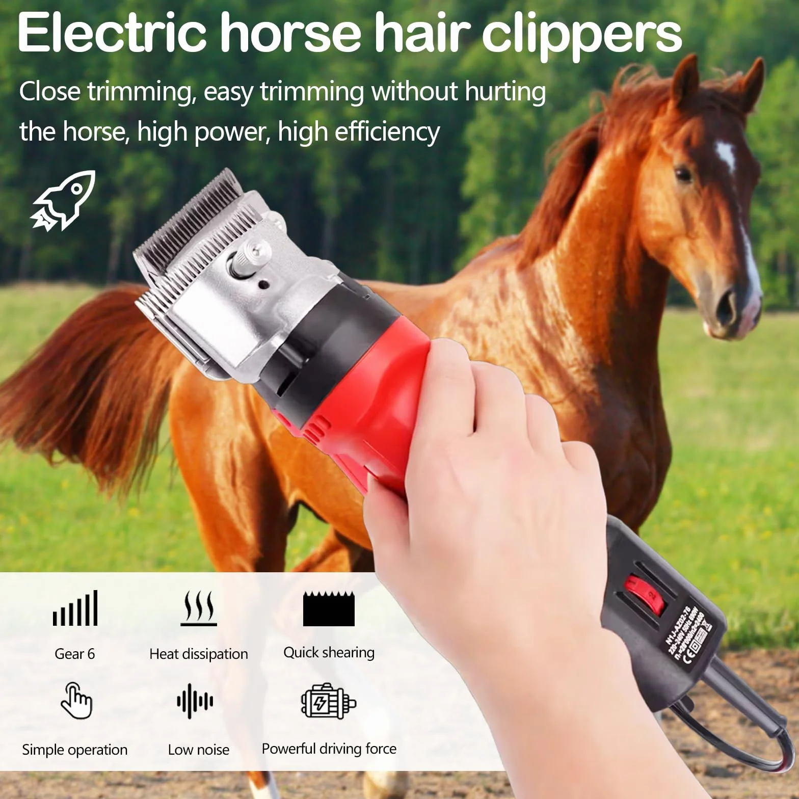 Esquiladora para Caballos, Maquina Esquilar Profesional para Caballo 220V 690W Eléctrica con Potente Motor de 2800 rpm y Cuchilla de 77mm de Diámetro