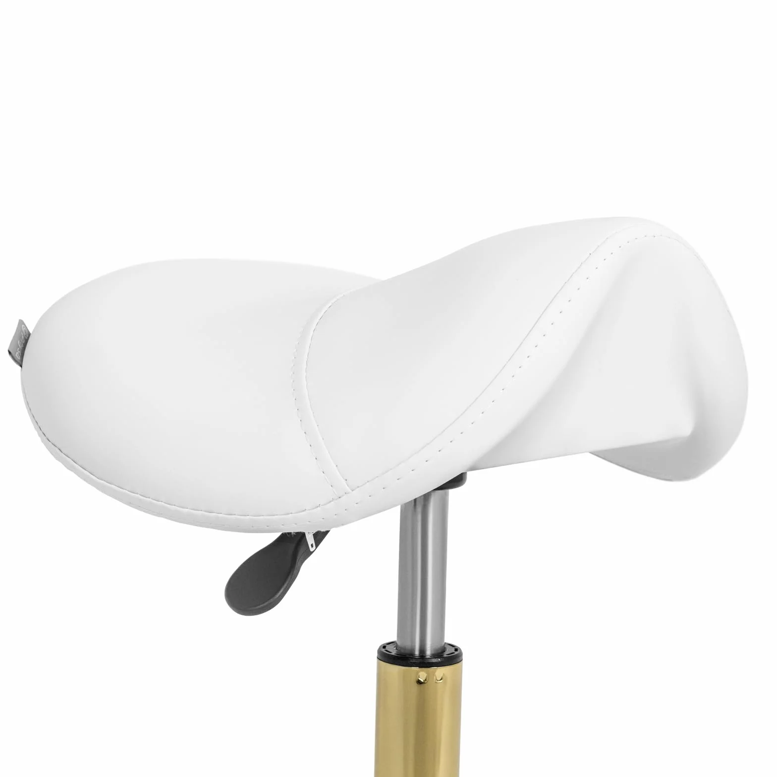 physa Taburete de Estética con Ajuste de Altura 55-70 cm para hasta 150 kg Blanco y Dorado Taburete de oficina tipo silla de montar Taburete pony Taburete de estética con ruedas