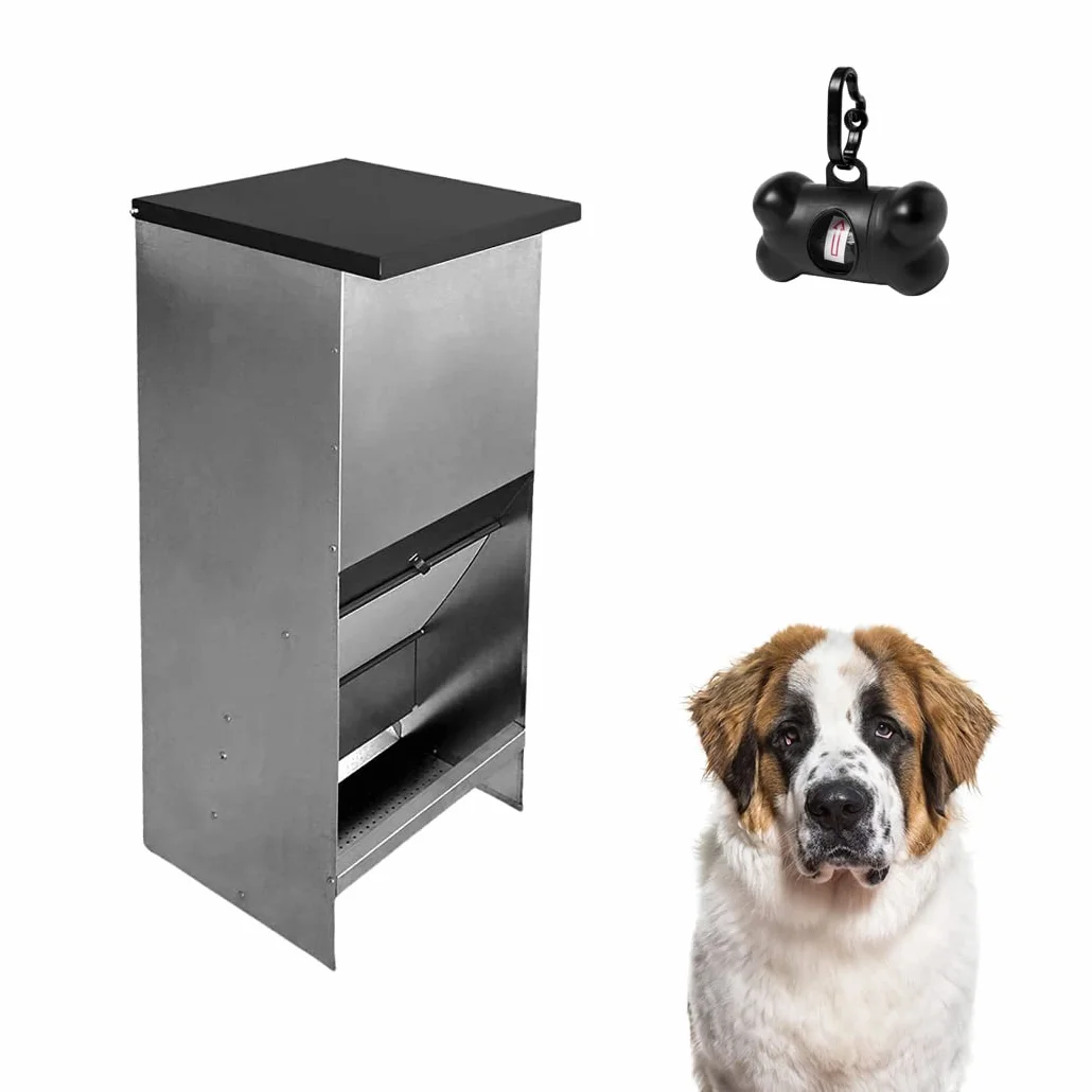 Comedero para Perros (Capacidad 67L / 48,2kg Aprox.) - Tolva para Perros Galvanizada Premium - Tolva Antipájaros y Anti roedores - Incluye expendedor de bolsitas