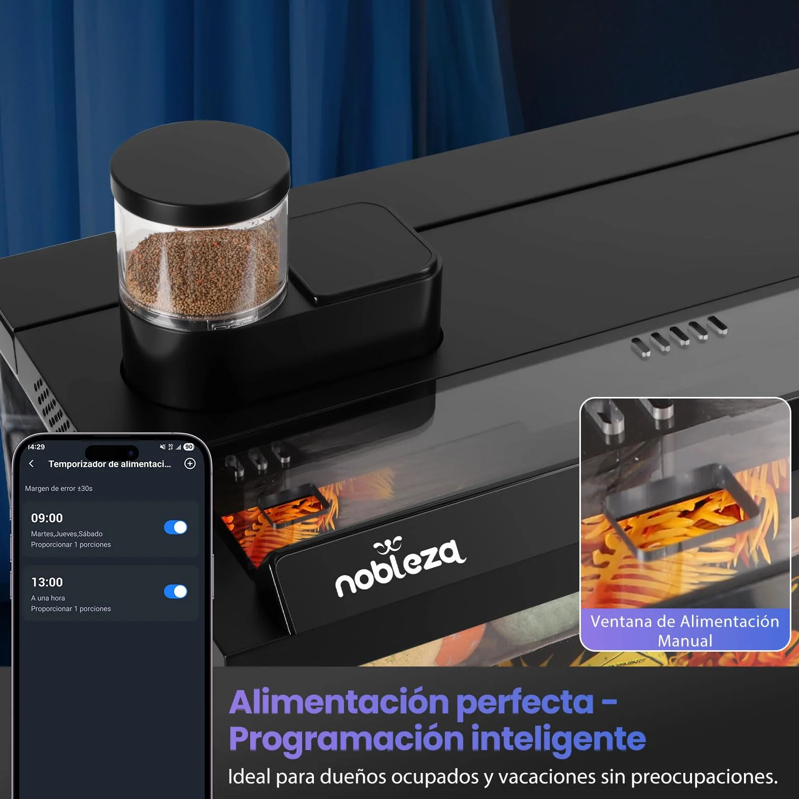 Nobleza Acuario Inteligente 30L - Control por App - Pecera Inteligente con Triple Filtración, Alimentación Remota, Drenaje Automático en 1 Toque - Color Negro