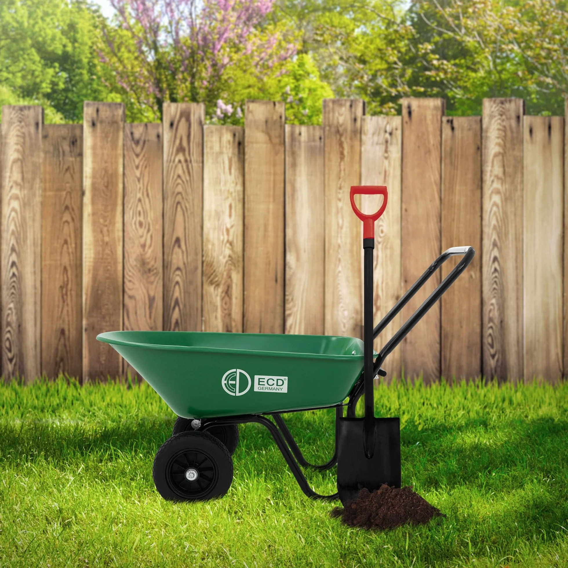 ECD Germany Carretilla de Jardín con Función Basculante de 78 L Carro de Mano para Obras con 2 Ruedas de PU y Cubeta de PP Herrameinta de Empuje Estructura de Acero con Capacidad de Carga de 100 kg
