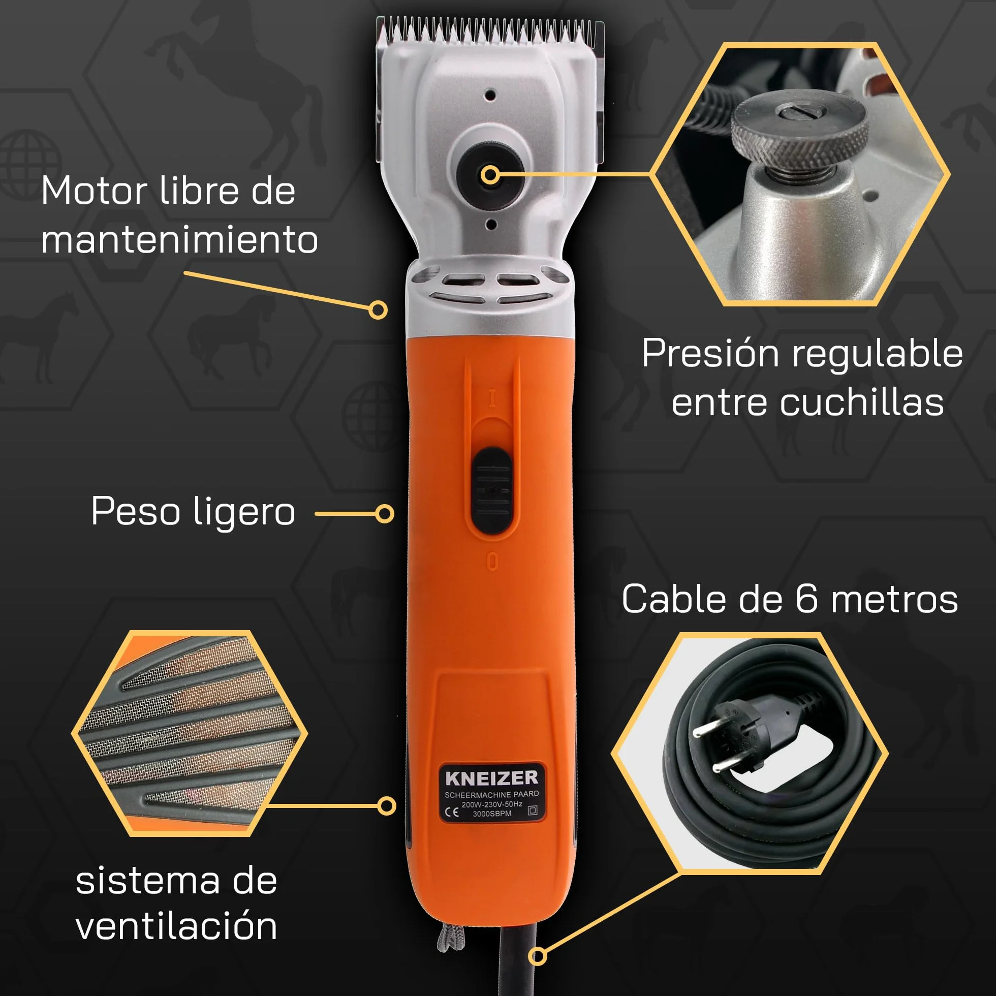 Esquiladora Caballos - Con cuchillas intercambiables – Silenciosa y de bajas vibraciones – Tranquilidad para el caballo – Adecuada para todo tipo de pelajes y partes del cuerpo