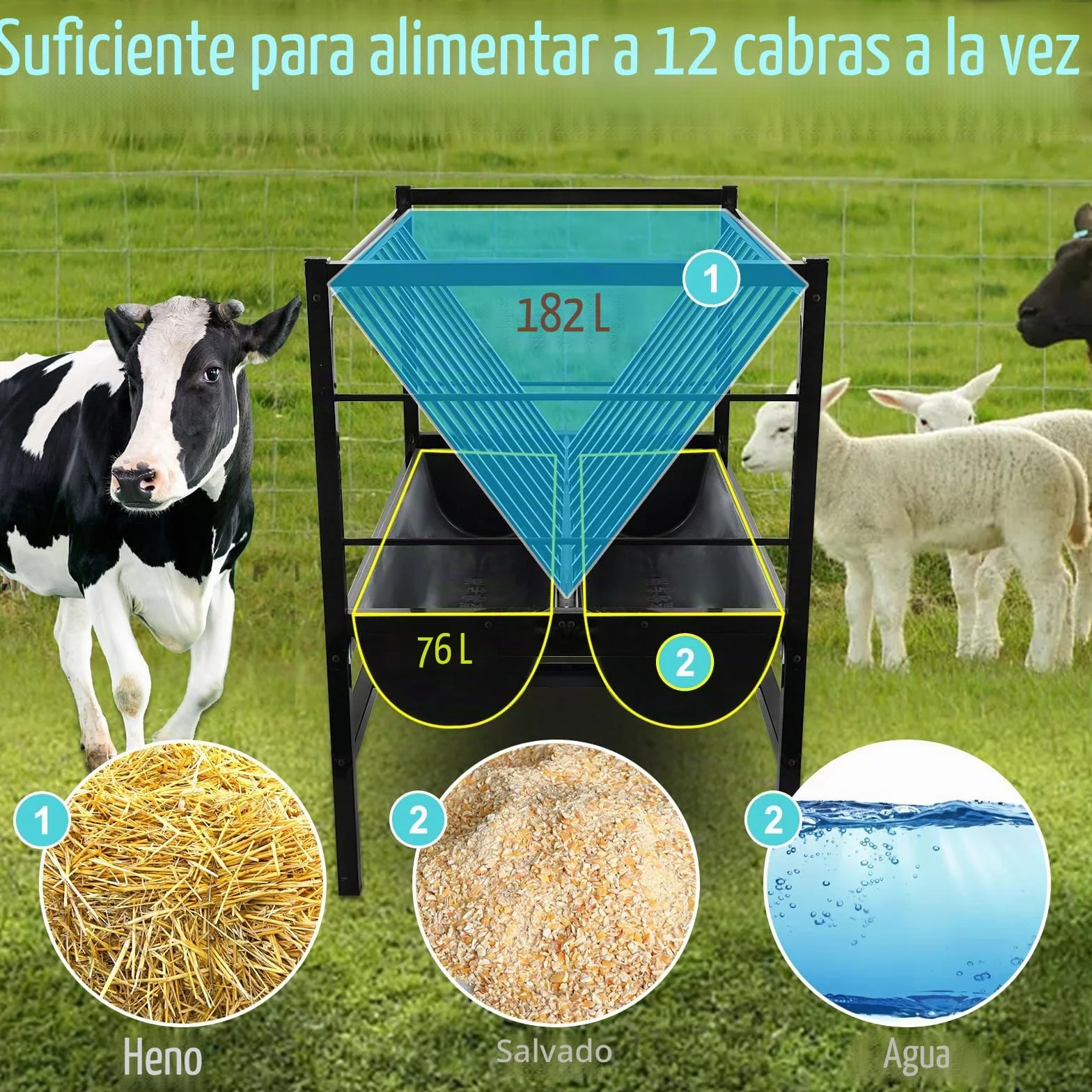 Comederos De Cabra 2 En 1 para Comederos Minerales para Ganado con Acero Metálico y Bandeja De Alimentación Más Profunda para Cabras, Ovejas, Caballos, Burros y Cobertizos para Ovejas