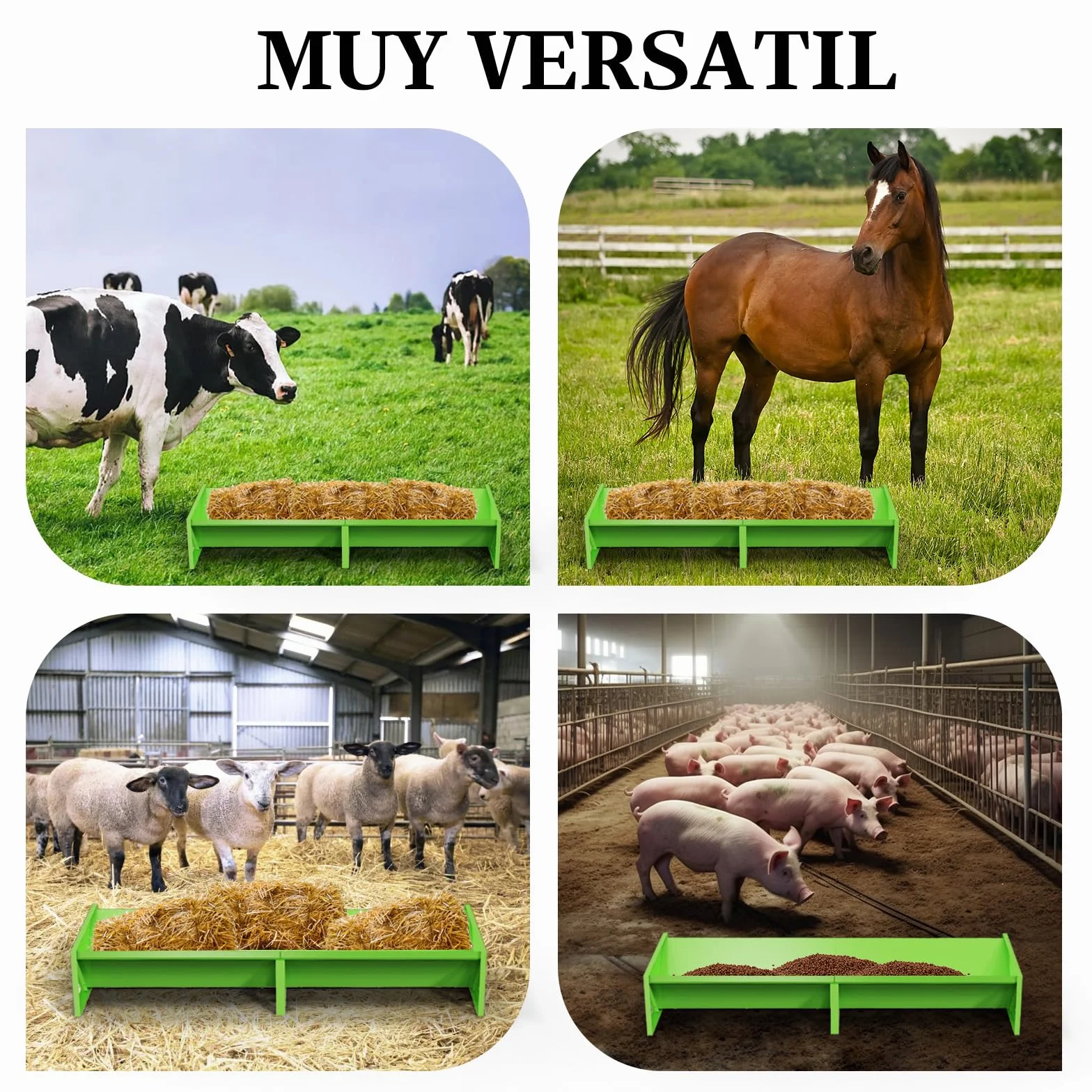Alimentador De Cabra, Acero Galvanizado, Alimentador De Vivo Resistente De Gran Capacidad, PortáTil, Para Granjas De Alpacas, Calves, Ovejas, Caballos (Verde)