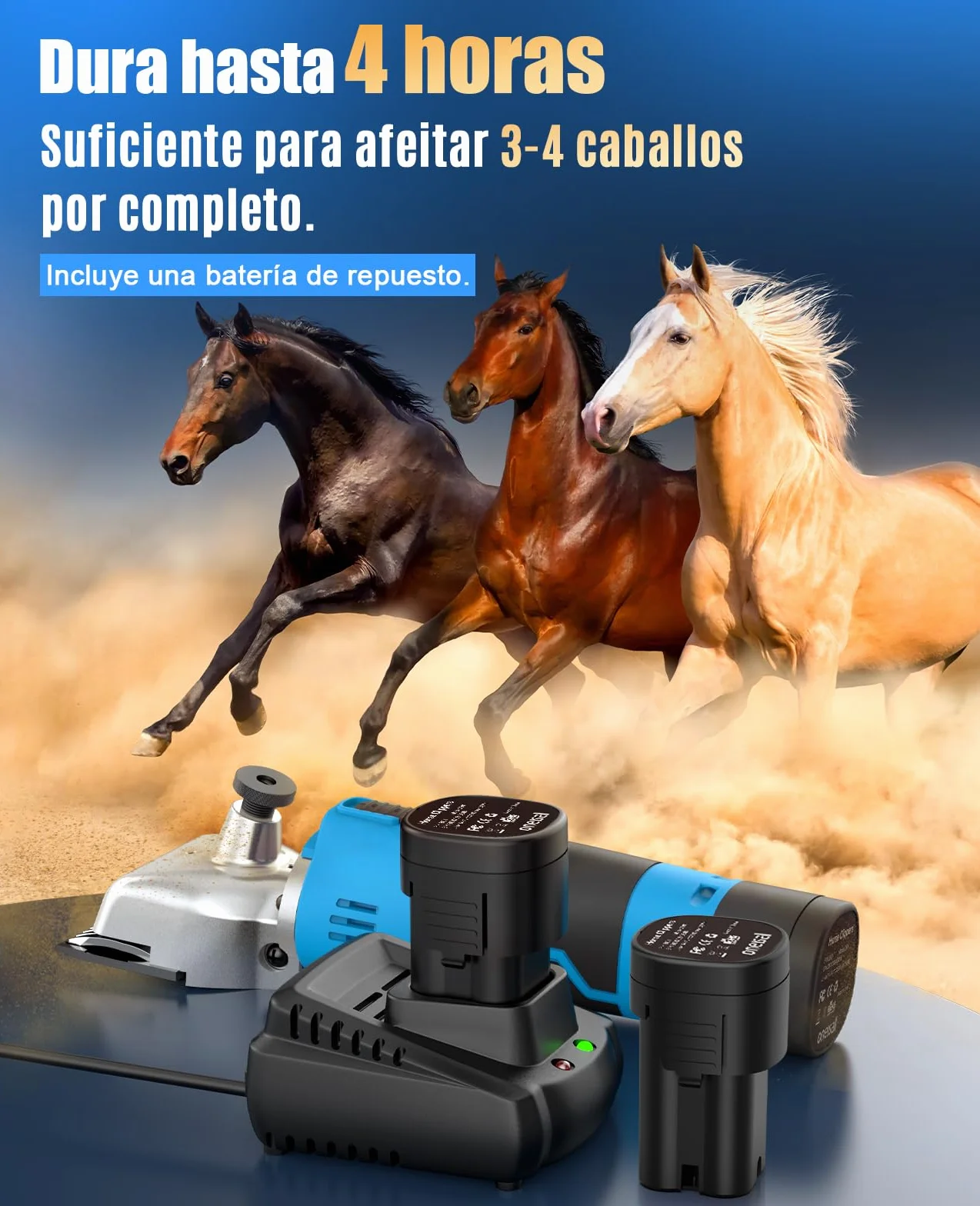 oneisall Maquina pelar Caballos de 2 Bateria, Profi Esquiladora Caballos para Pelo Grueso y Enmarañado, Maquina esquilar Caballos con motor potente de 2400 PRM/MIN, Apto para todo el cuerpo (Azul)