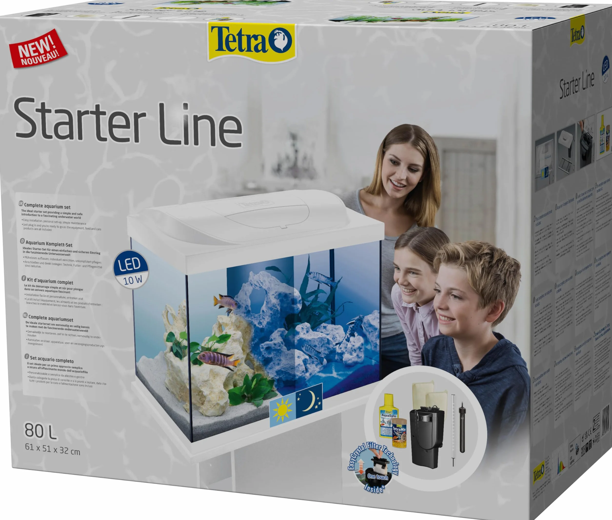 Tetra Starter Line LED 80L Acuario de Inicio Blanco, Bombilla LED con Modo luz Diurna/Nocturna