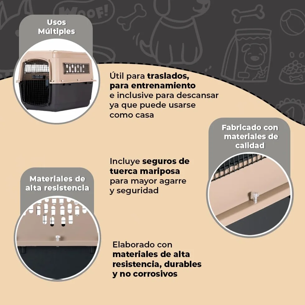 Petmate - Vari Kennel - Transportín para Mascotas - Transportín Robusto - Transportín ventilado - Fácil de Montar - Tamaño Mediano - Dimensiones Interiores 61 x 45,5 x 7,5 cm