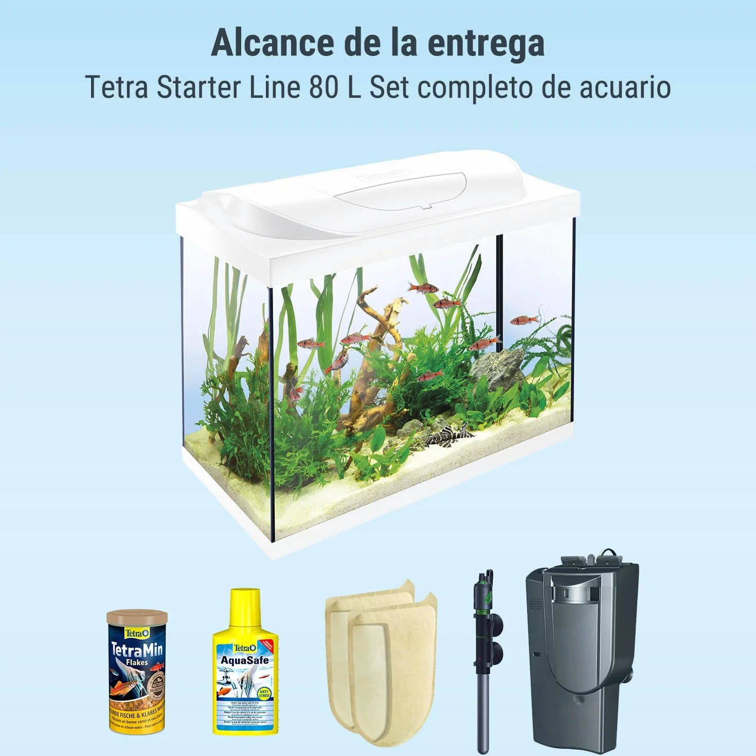 Tetra Starter Line LED 80L Acuario de Inicio Blanco, Bombilla LED con Modo luz Diurna/Nocturna