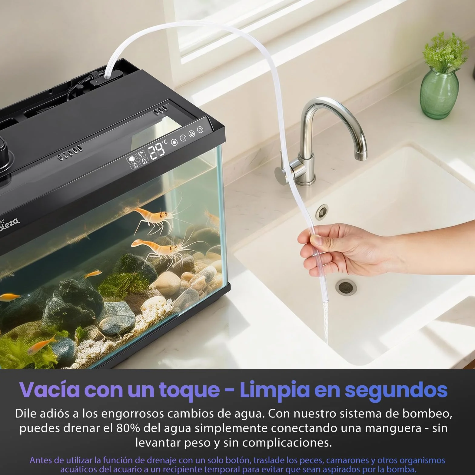 Nobleza Acuario Inteligente 30L - Control por App - Pecera Inteligente con Triple Filtración, Alimentación Remota, Drenaje Automático en 1 Toque - Color Negro